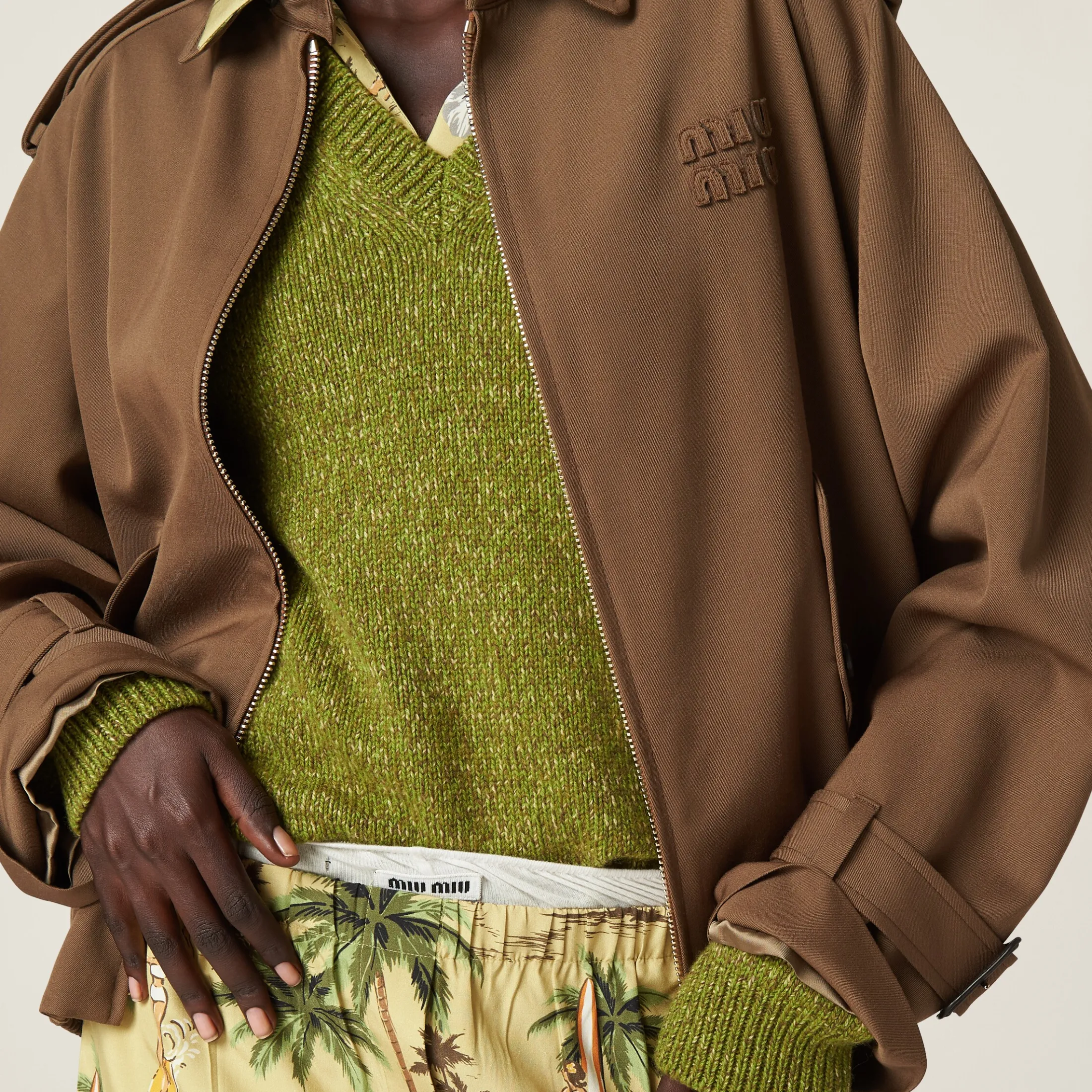 Cork Beige Gabardine Blouson Jacket | Miu Miu