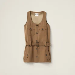 Cork Beige Gabardine Mini-dress | Miu Miu