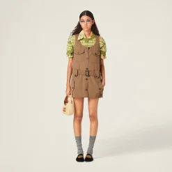 Cork Beige Gabardine Mini-dress | Miu Miu