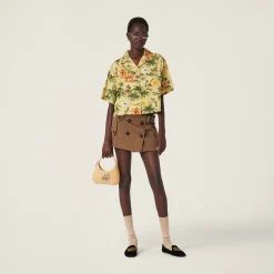 Cork Beige Gabardine Miniskirt | Miu Miu