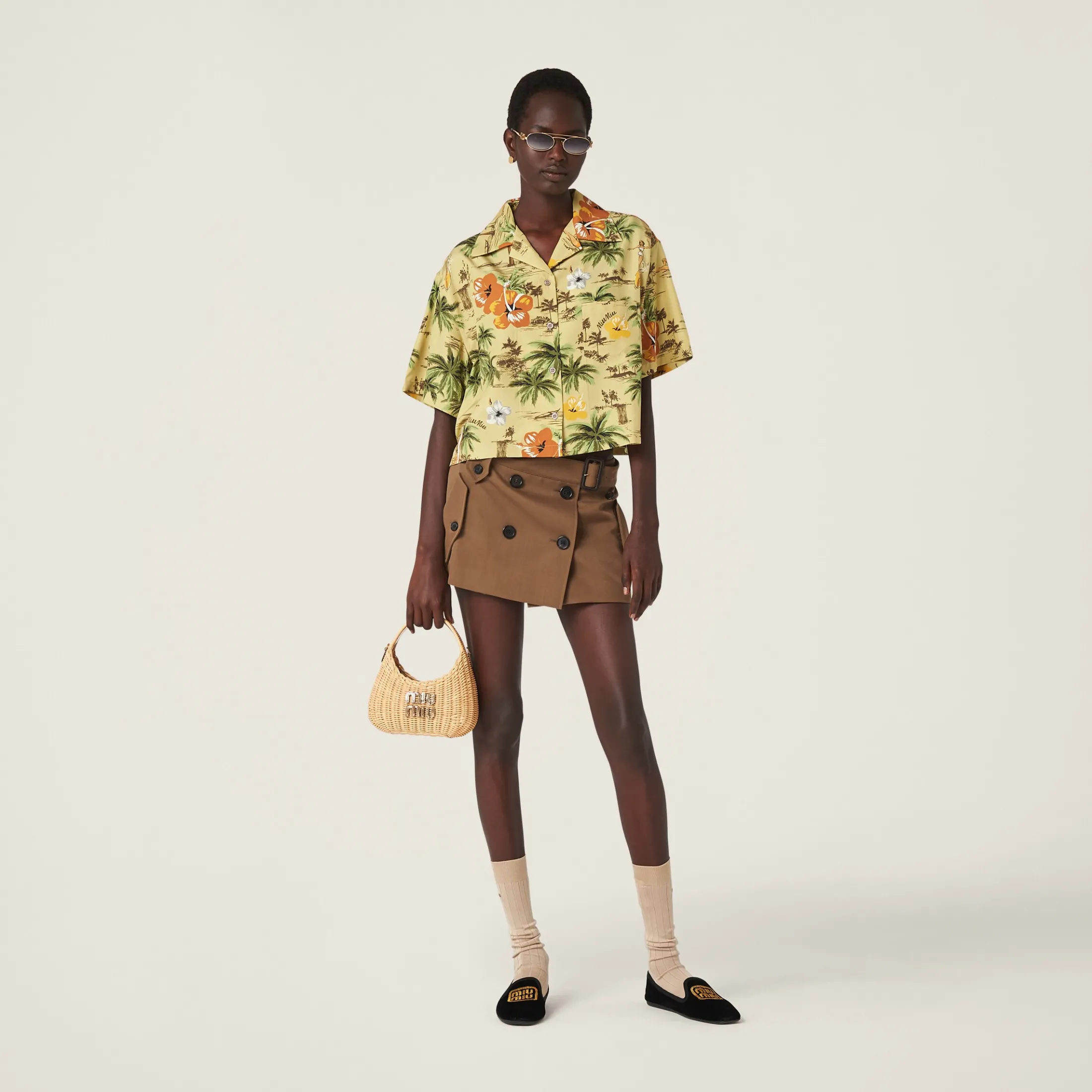 Cork Beige Gabardine Miniskirt | Miu Miu
