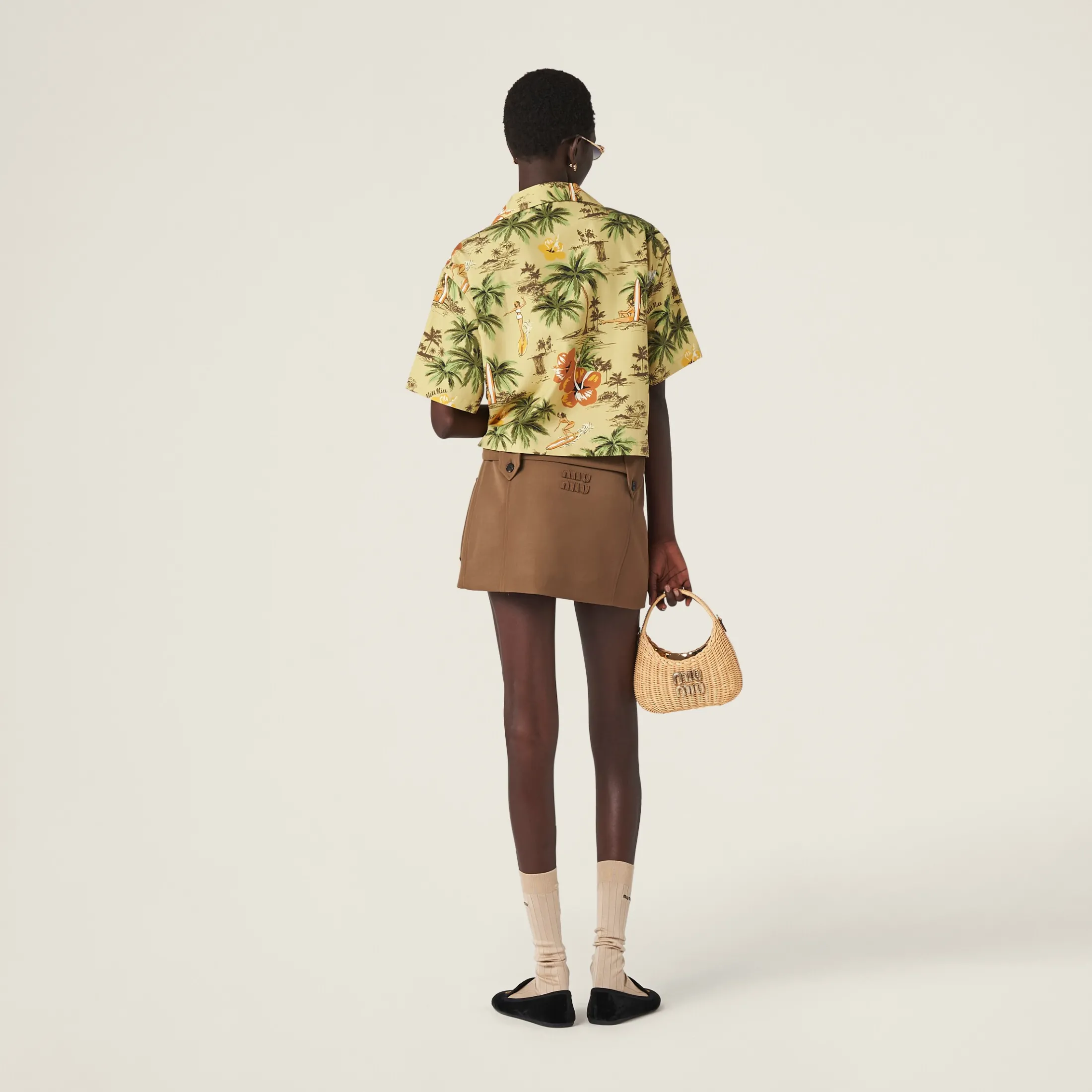 Cork Beige Gabardine Miniskirt | Miu Miu