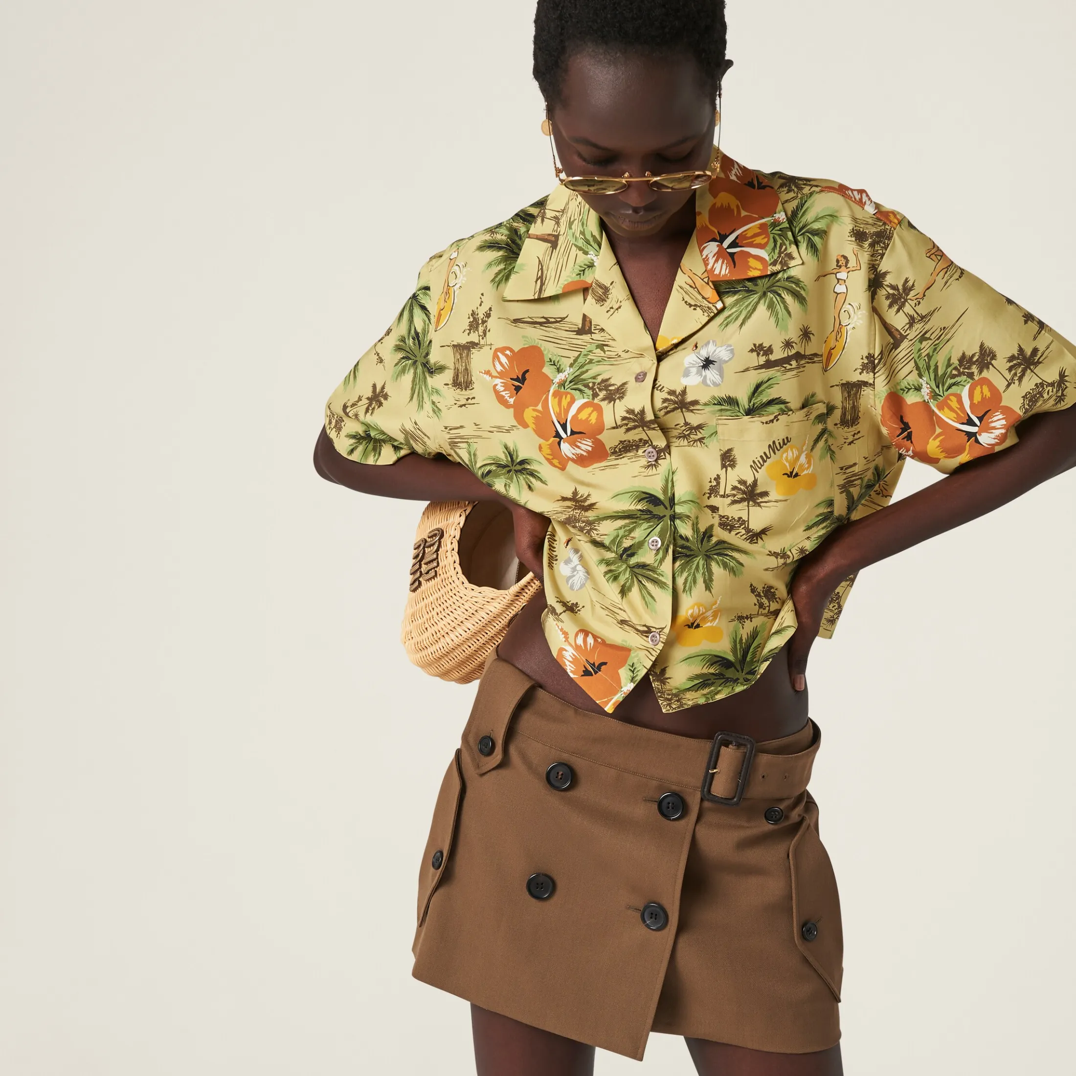 Cork Beige Gabardine Miniskirt | Miu Miu