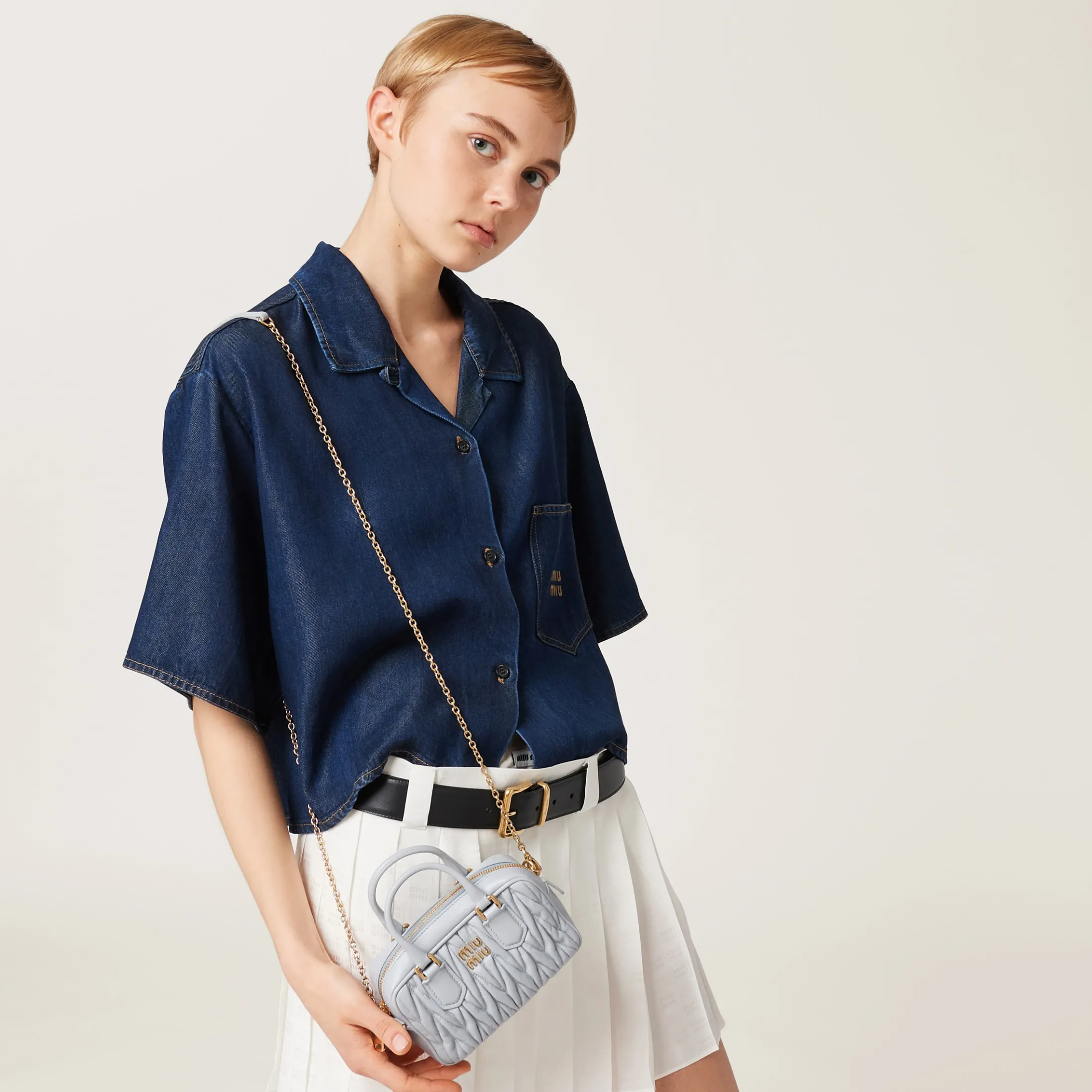 Cornflower Arcadie Matelassé Nappa Leather Mini-bag | Miu Miu
