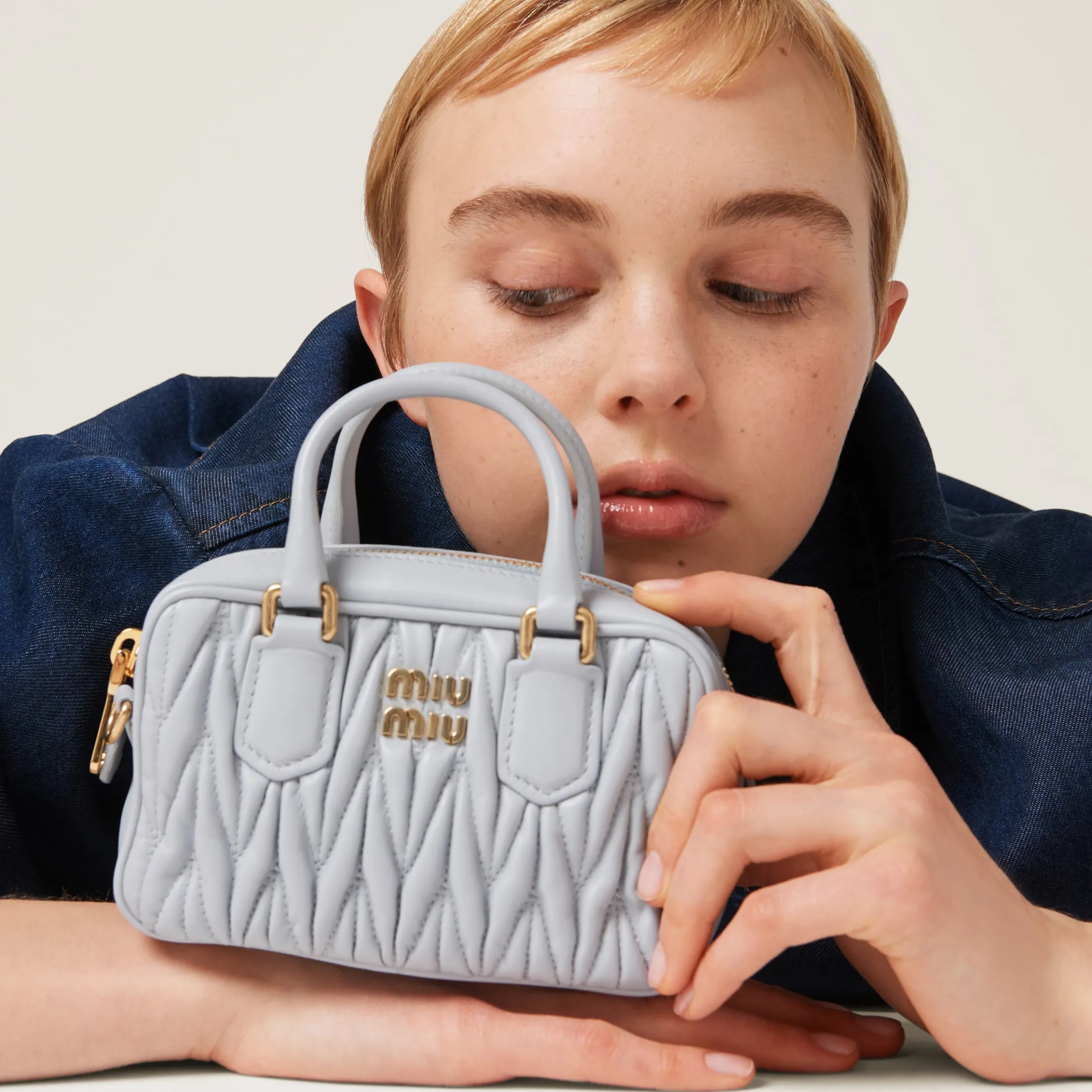 Cornflower Arcadie Matelassé Nappa Leather Mini-bag | Miu Miu