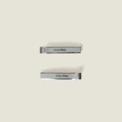 Cornflower Blue Enameled Metal Hair Clips | Miu Miu