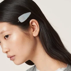 Cornflower Blue Enameled Metal Hair Clip | Miu Miu