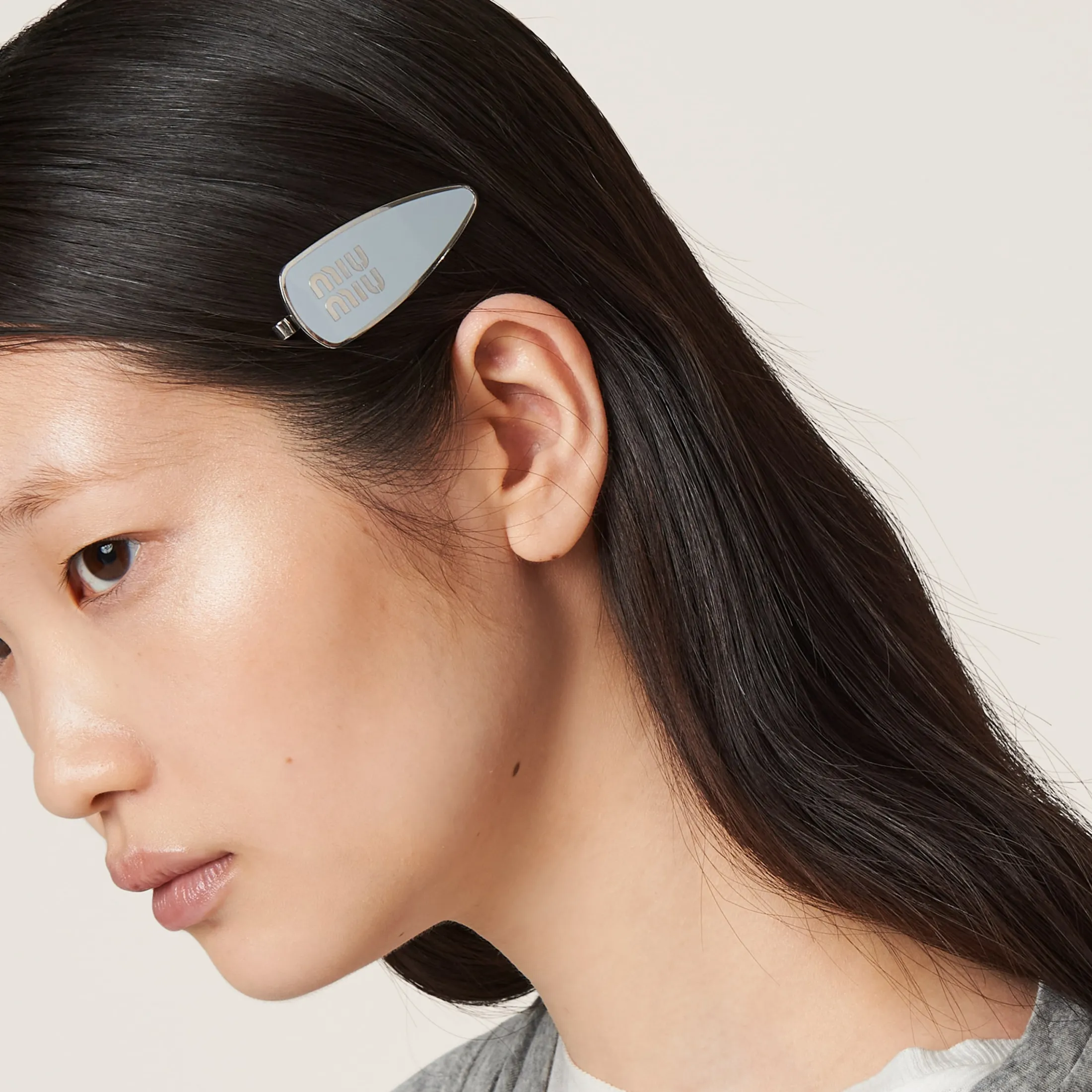 Cornflower Blue Enameled Metal Hair Clip | Miu Miu