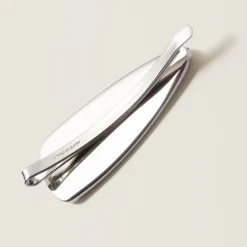 Cornflower Blue Enameled Metal Hair Clip | Miu Miu