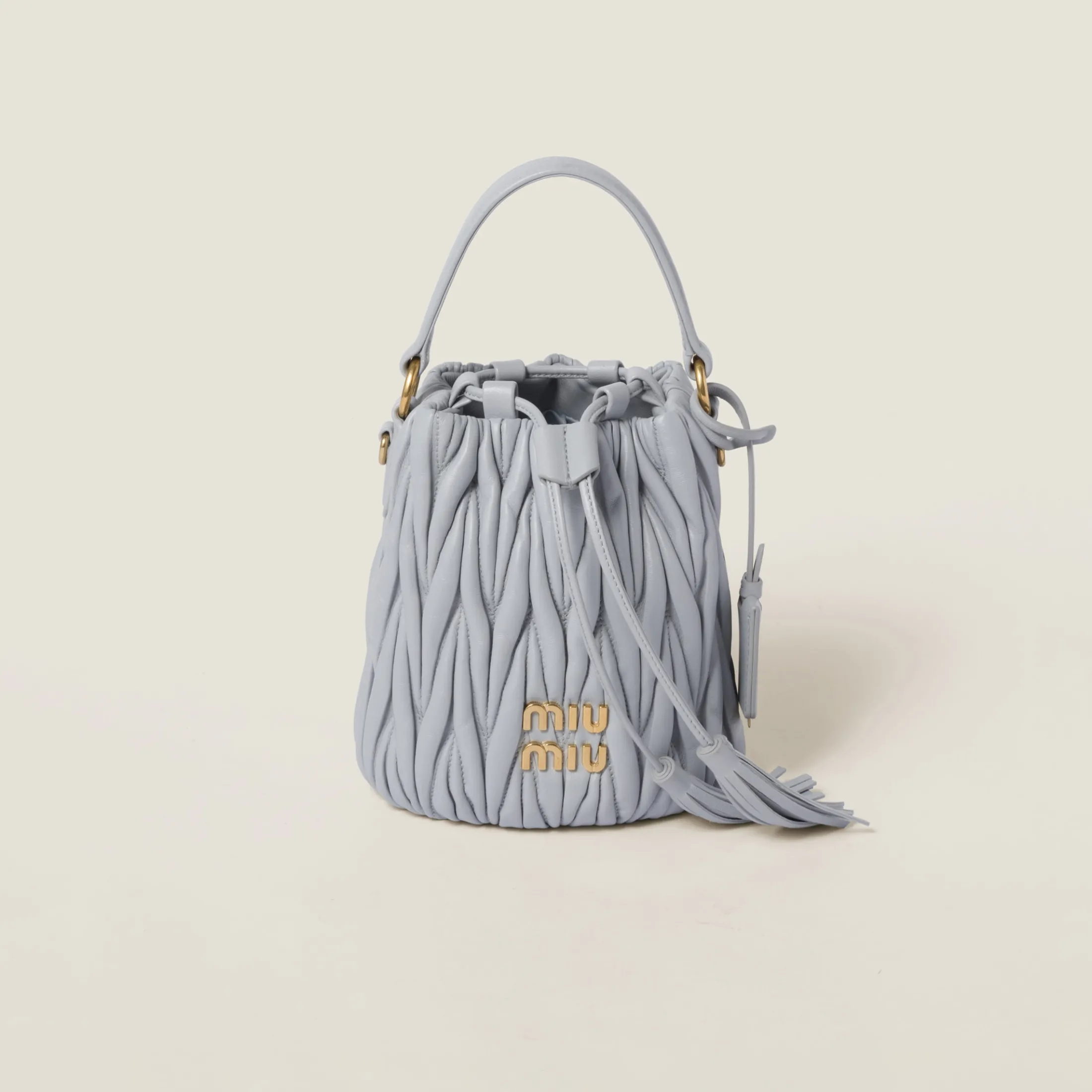 Cornflower Matelassé Nappa Leather Bucket Bag | Miu Miu