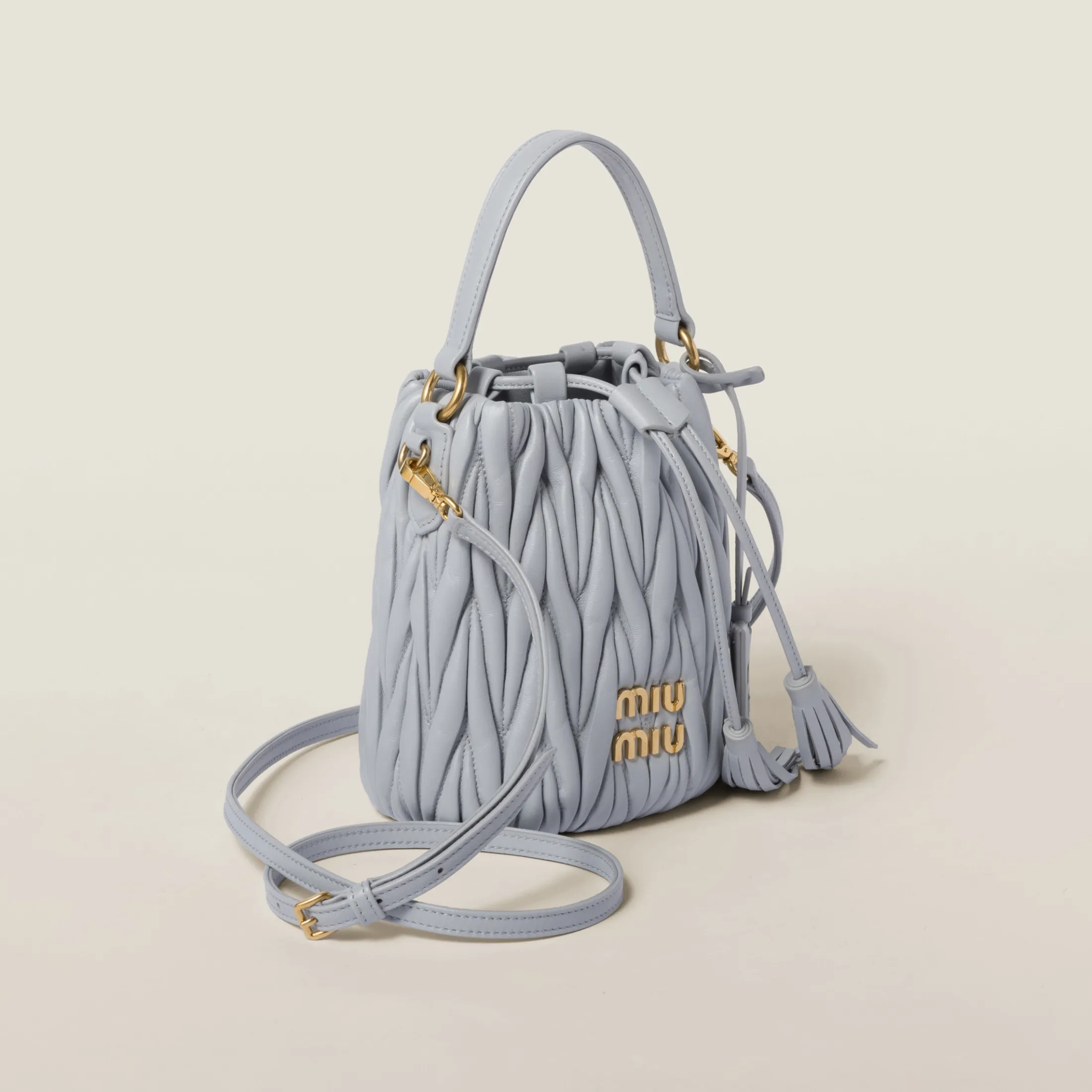 Cornflower Matelassé Nappa Leather Bucket Bag | Miu Miu