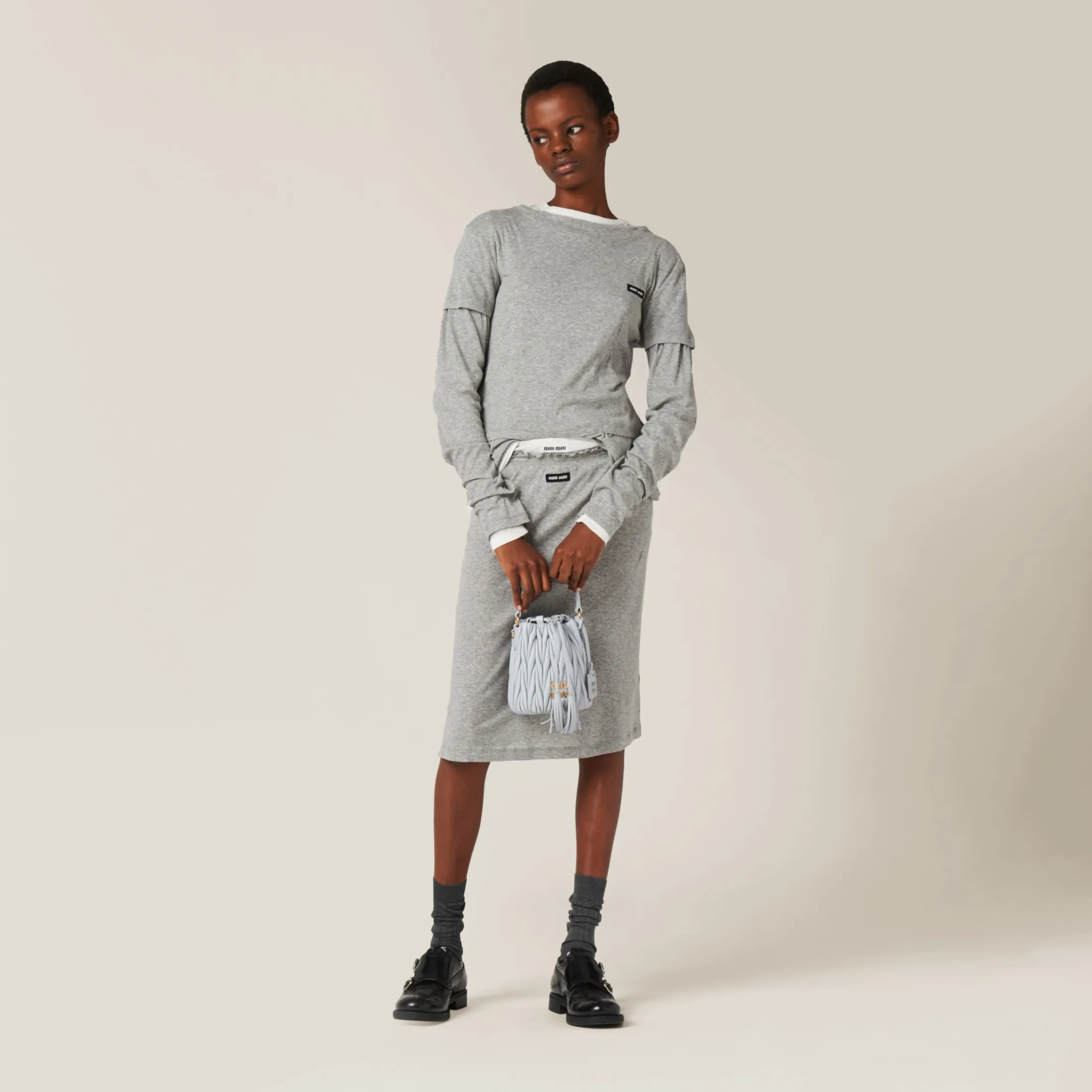 Cornflower Matelassé Nappa Leather Bucket Bag | Miu Miu