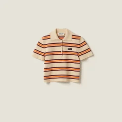 Cream Silk And Cotton Knit Polo Shirt | Miu Miu