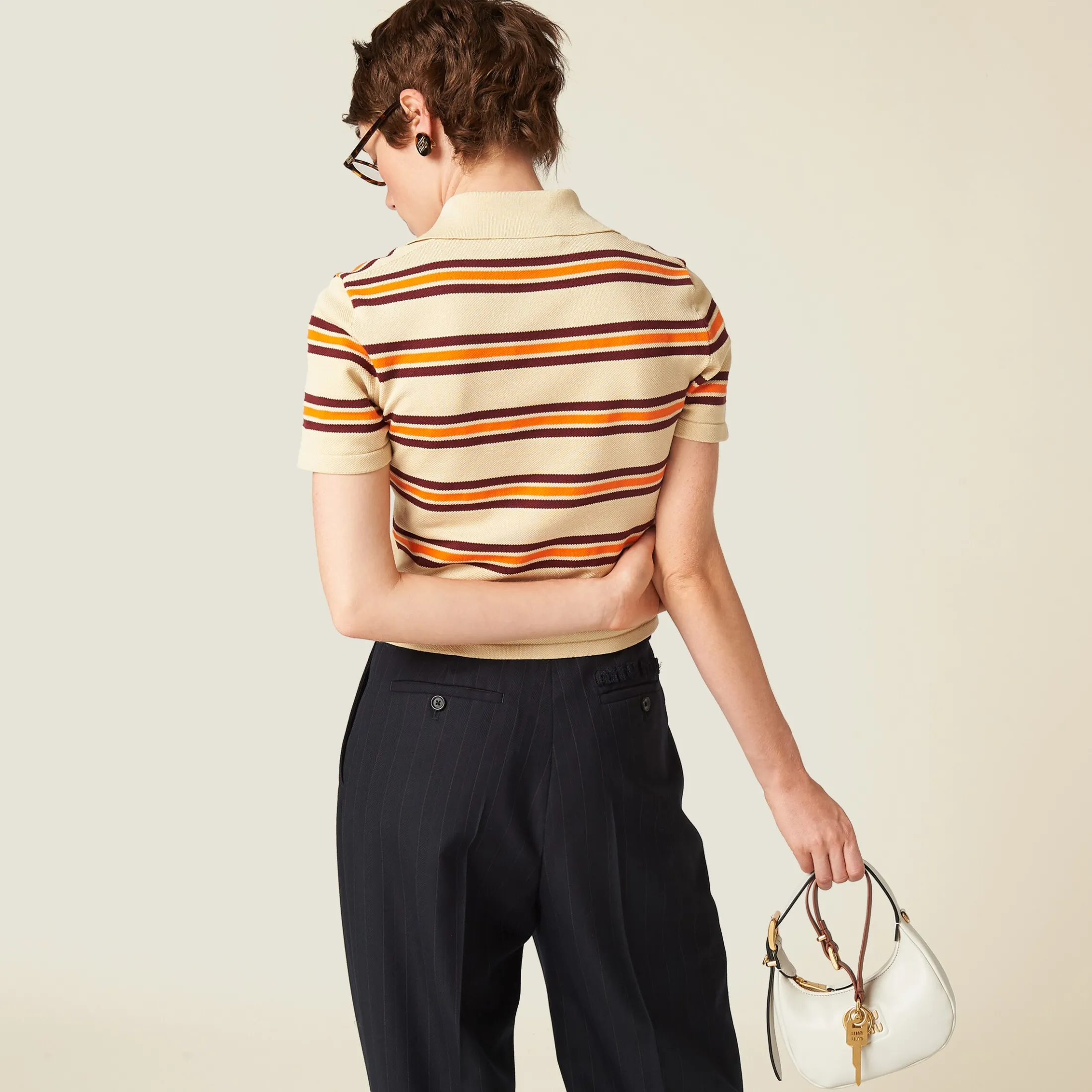 Cream Silk And Cotton Knit Polo Shirt | Miu Miu