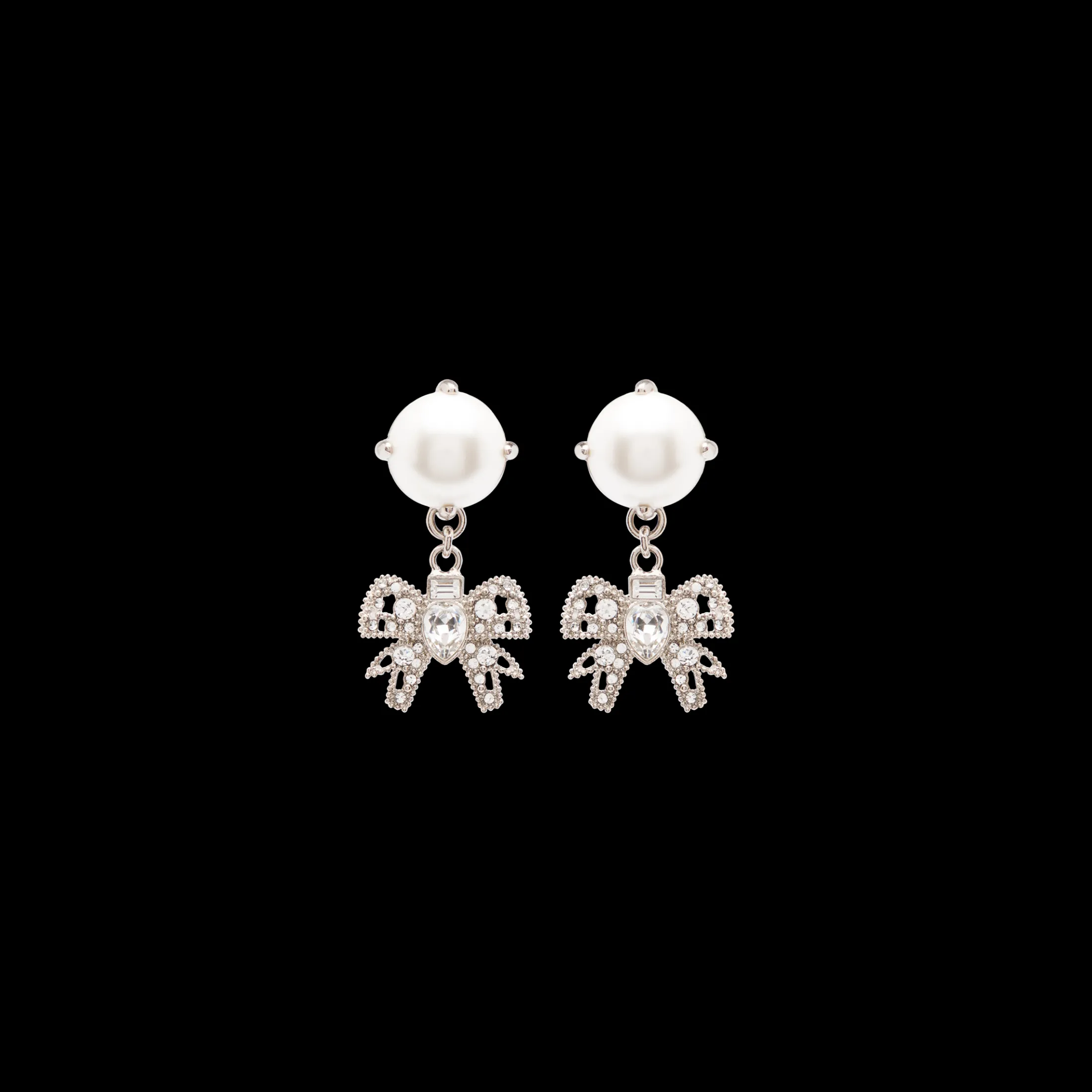 Cream/cristal Pendant Earrings With Crystals And Pearls | Miu Miu