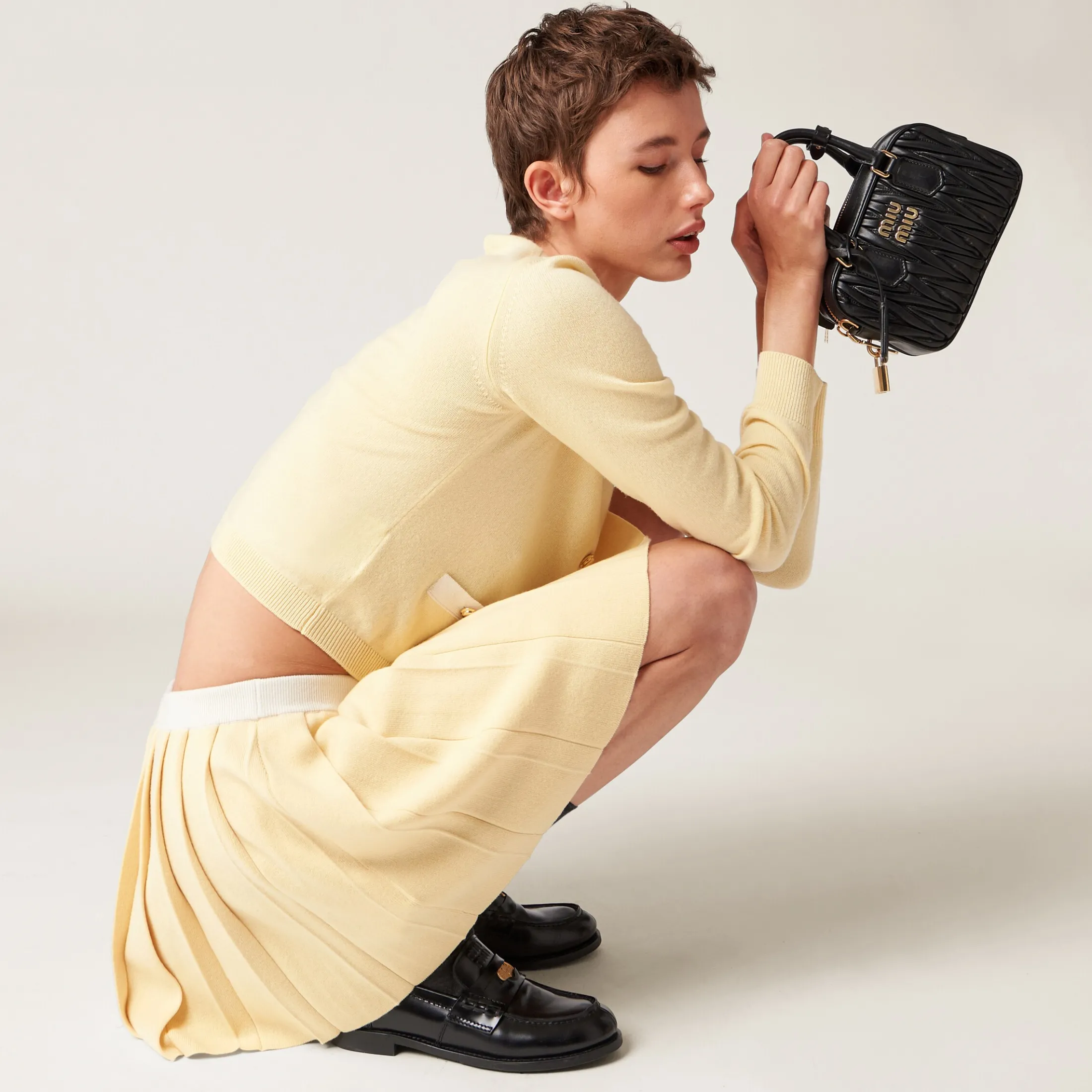 Cream/white Cashmere Miniskirt | Miu Miu
