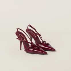 Crimson Patent Leather Slingbacks With Buckles | Miu Miu