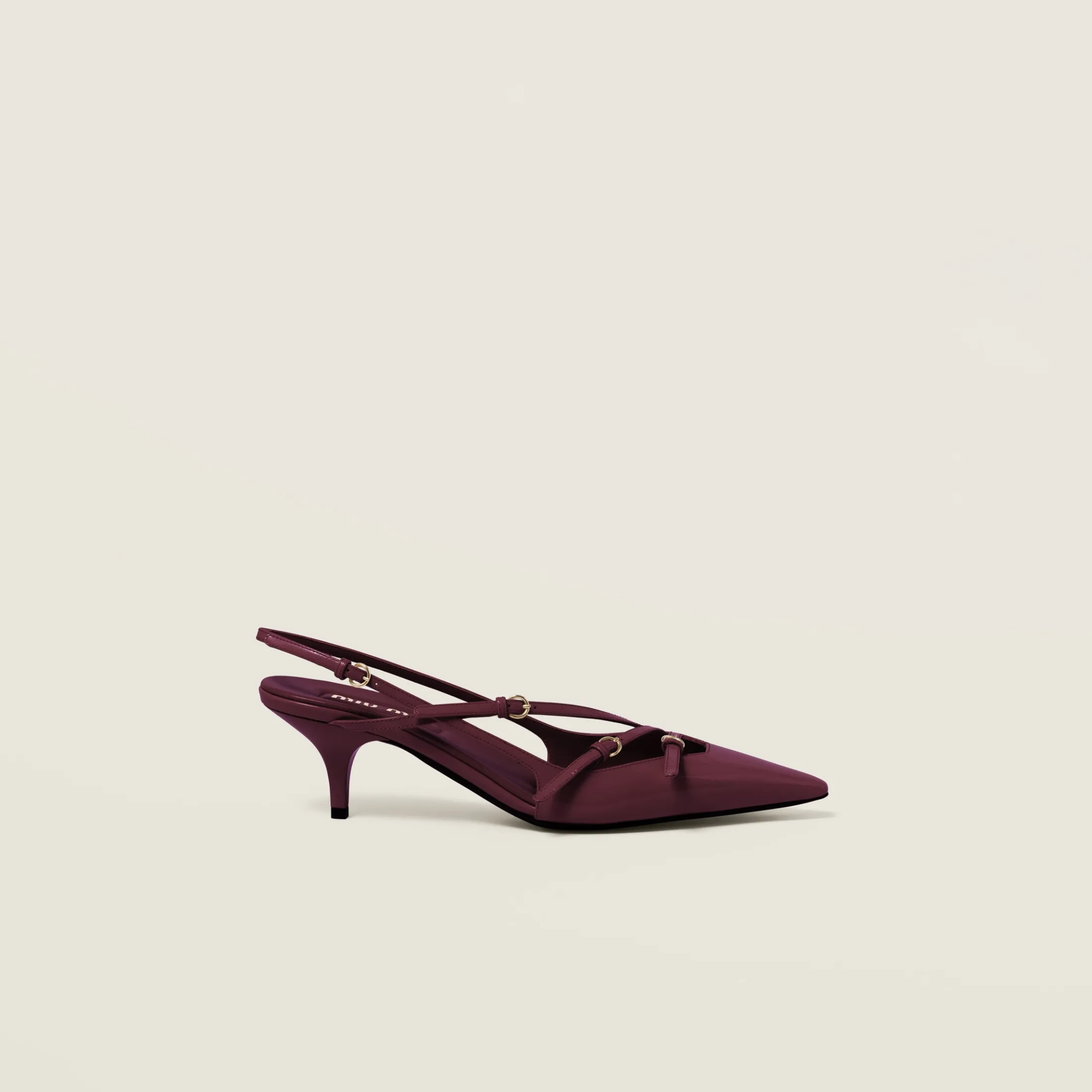 Crimson Patent Leather Slingbacks With Buckles | Miu Miu