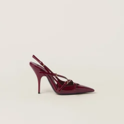 Crimson Patent Leather Slingbacks With Buckles | Miu Miu