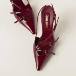 Crimson Patent Leather Slingbacks With Buckles | Miu Miu