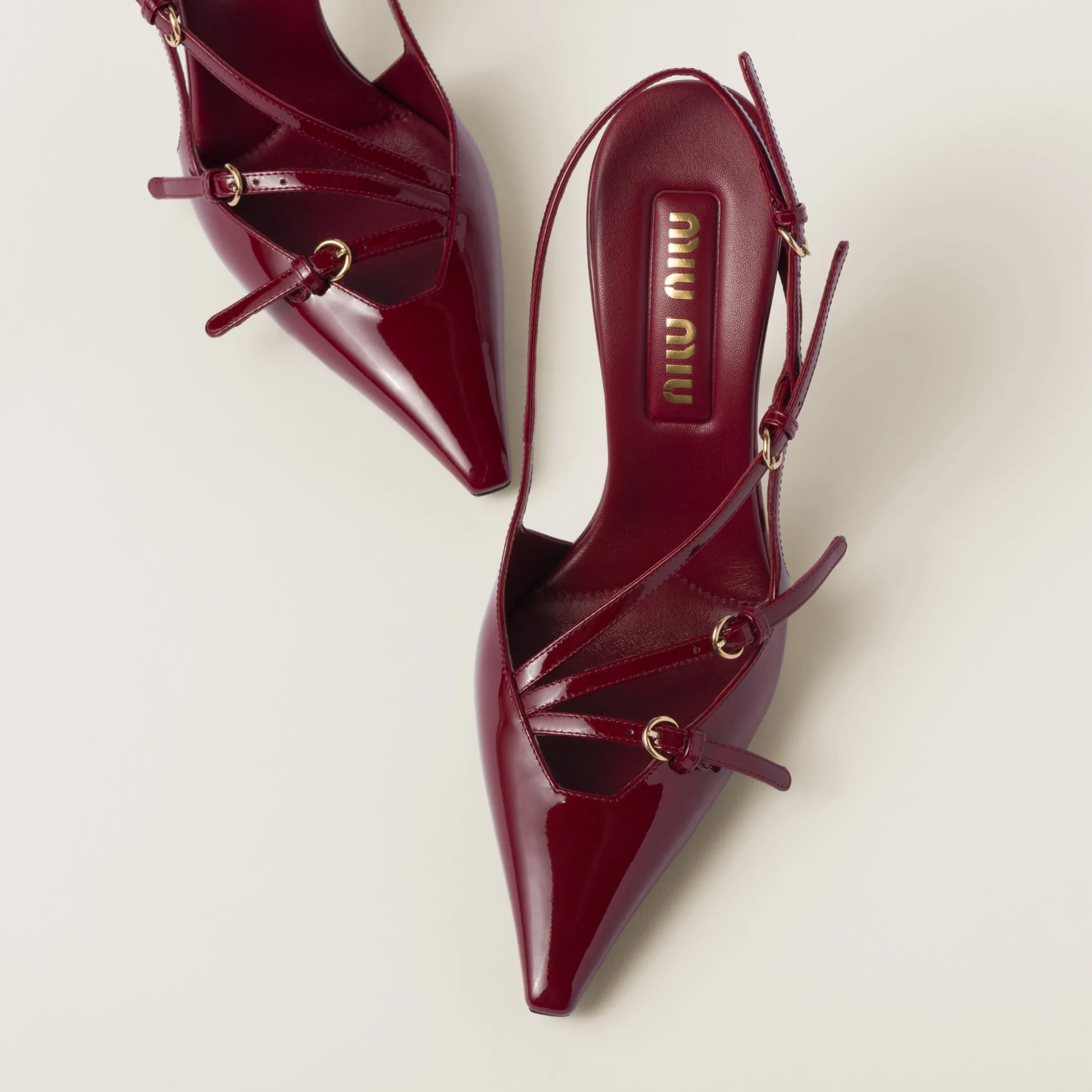 Crimson Patent Leather Slingbacks With Buckles | Miu Miu