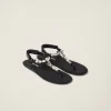 Crystal/black Cotton Cord Thong Sandals | Miu Miu