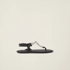 Crystal/black Cotton Cord Thong Sandals | Miu Miu
