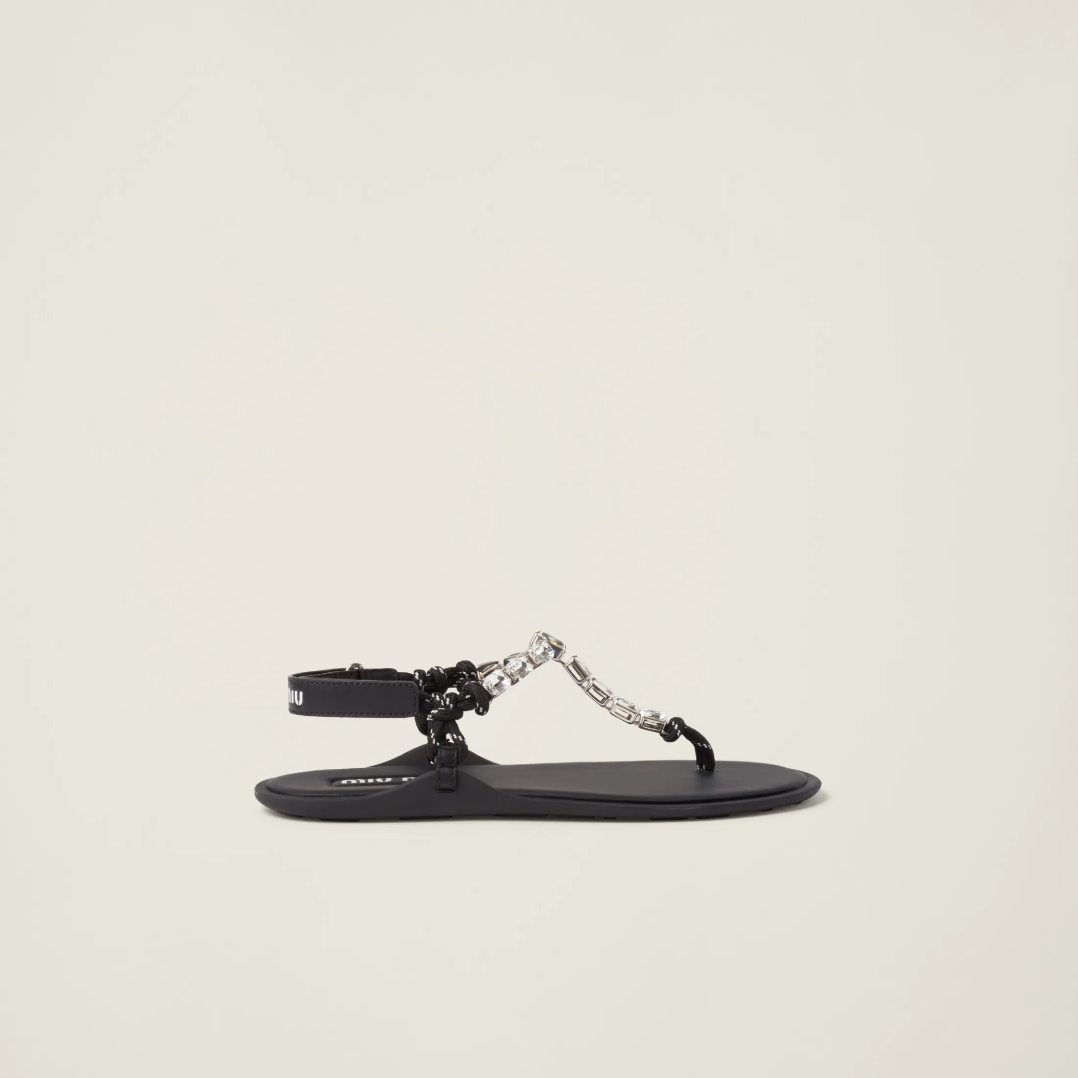 Crystal/black Cotton Cord Thong Sandals | Miu Miu