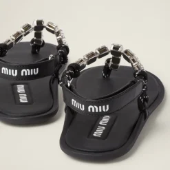 Crystal/black Cotton Cord Thong Sandals | Miu Miu
