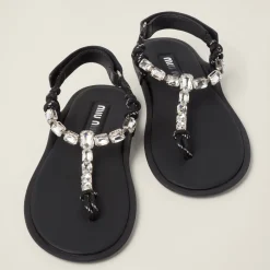 Crystal/black Cotton Cord Thong Sandals | Miu Miu