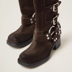 Dark Brown Suede Boots | Miu Miu