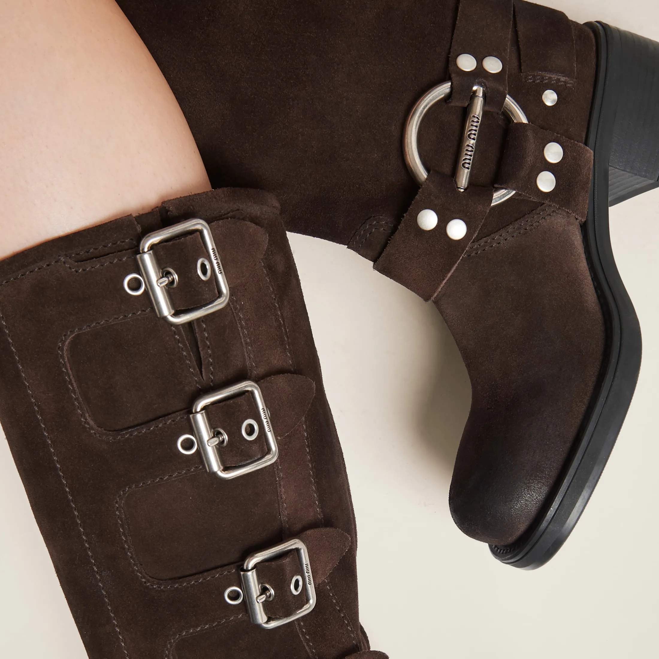 Dark Brown Suede Boots | Miu Miu