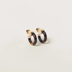 Dark Tortoiseshell Plexiglas And Metal Earrings | Miu Miu