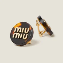 Dark Tortoiseshell Plexiglas Earrings | Miu Miu