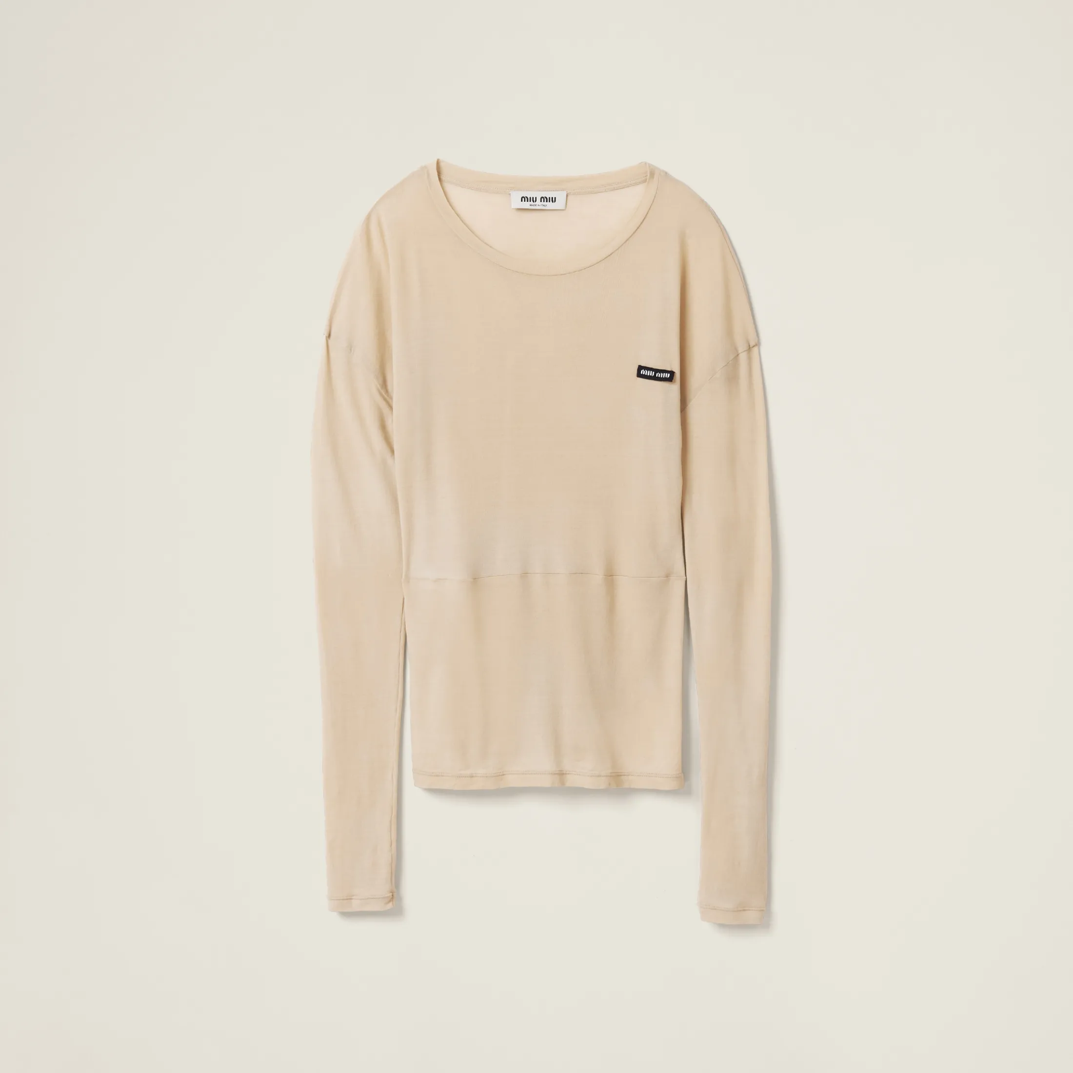 Desert Beige Garment-dyed Ribbed Jersey Knit Dress | Miu Miu