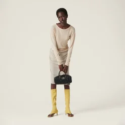 Desert Beige Garment-dyed Ribbed Jersey Knit Dress | Miu Miu