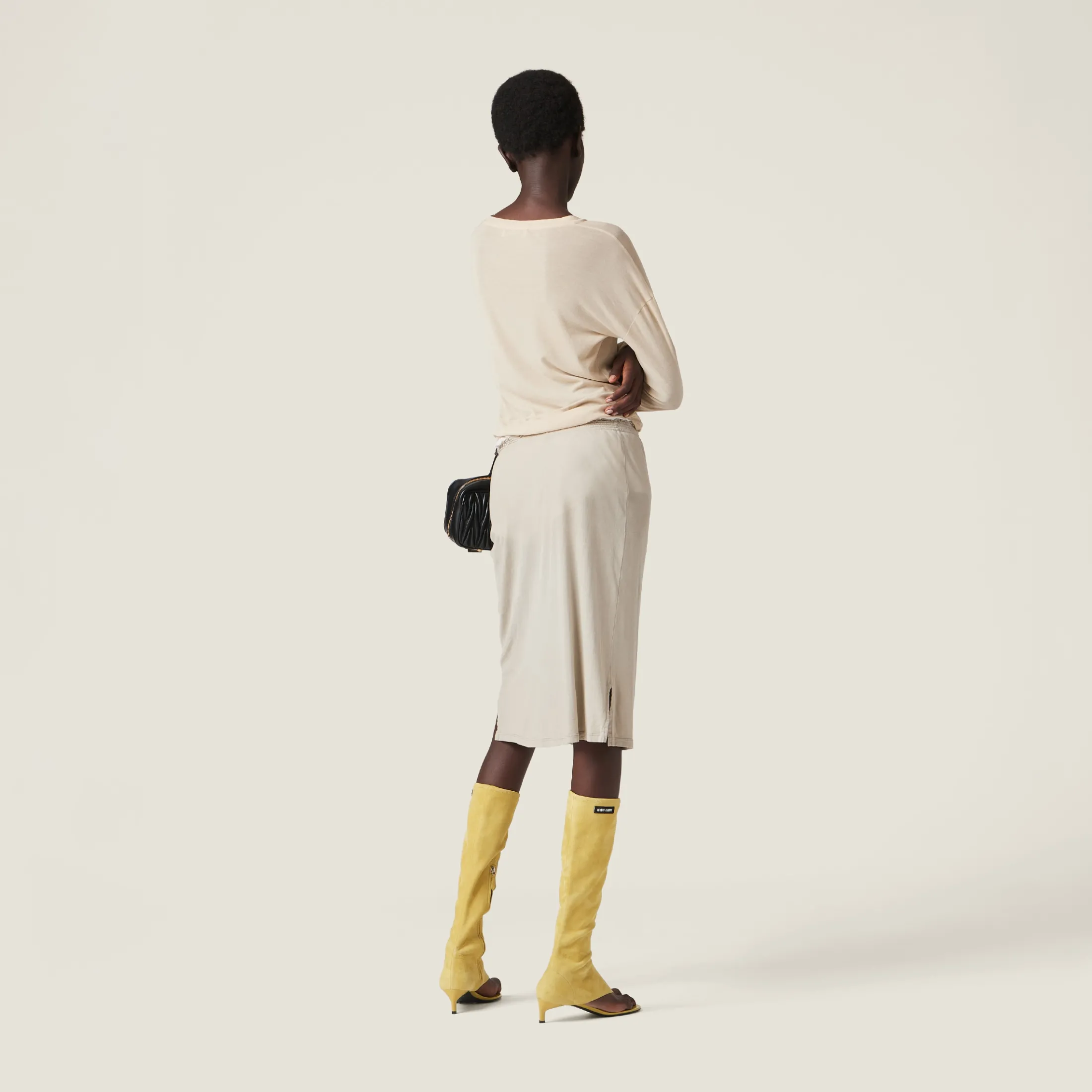 Desert Beige Garment-dyed Ribbed Jersey Knit Dress | Miu Miu