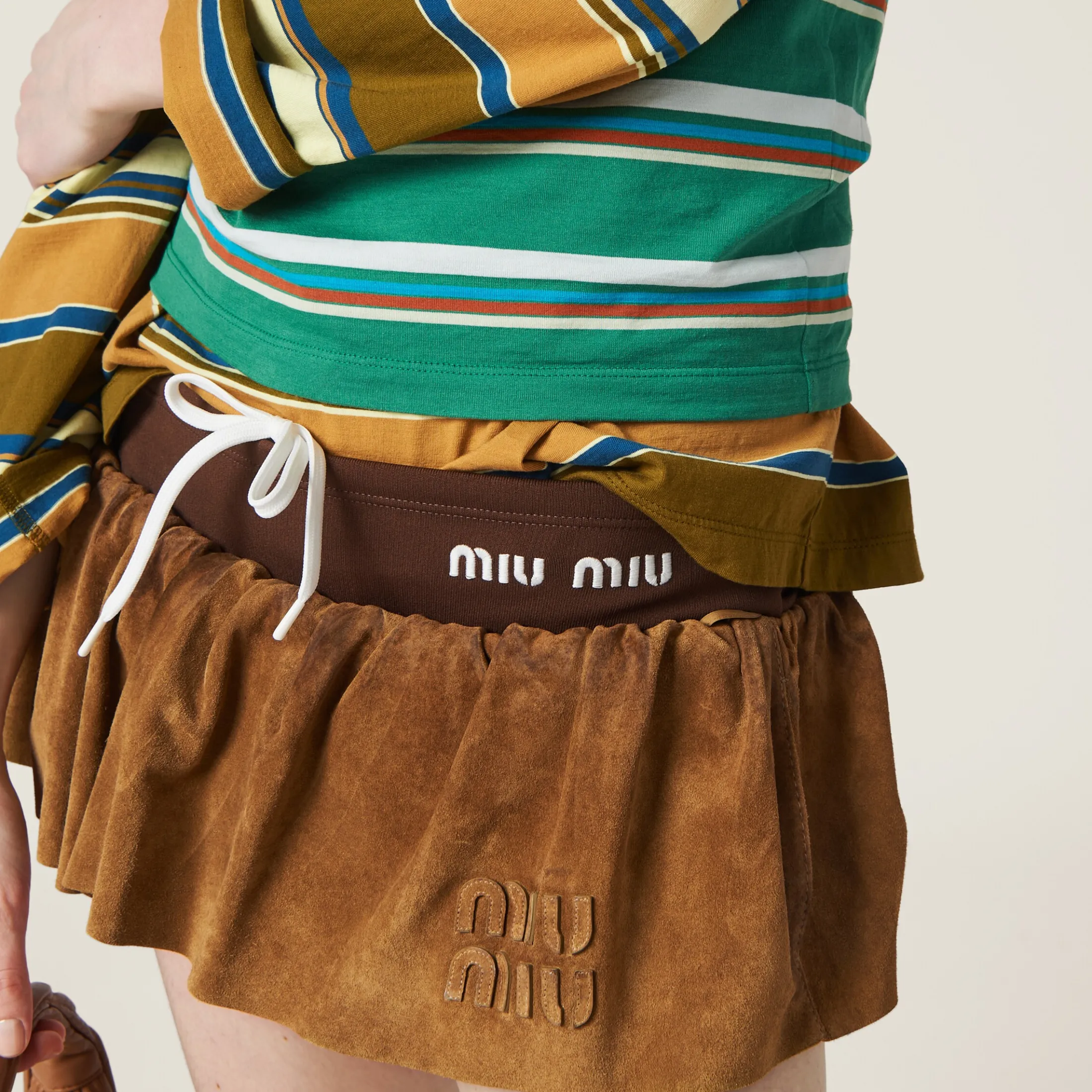 Dove Gray Suede Nappa Leather Skirt | Miu Miu