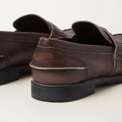 Ebony Vintage-effect Leather Penny Loafers | Miu Miu