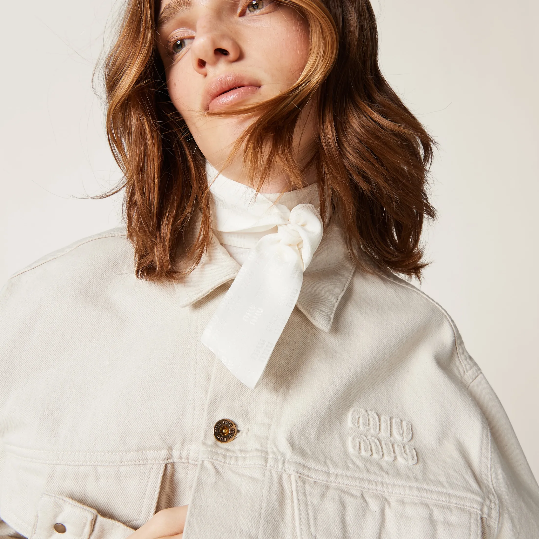 Ecru Ecru Denim Jacket | Miu Miu