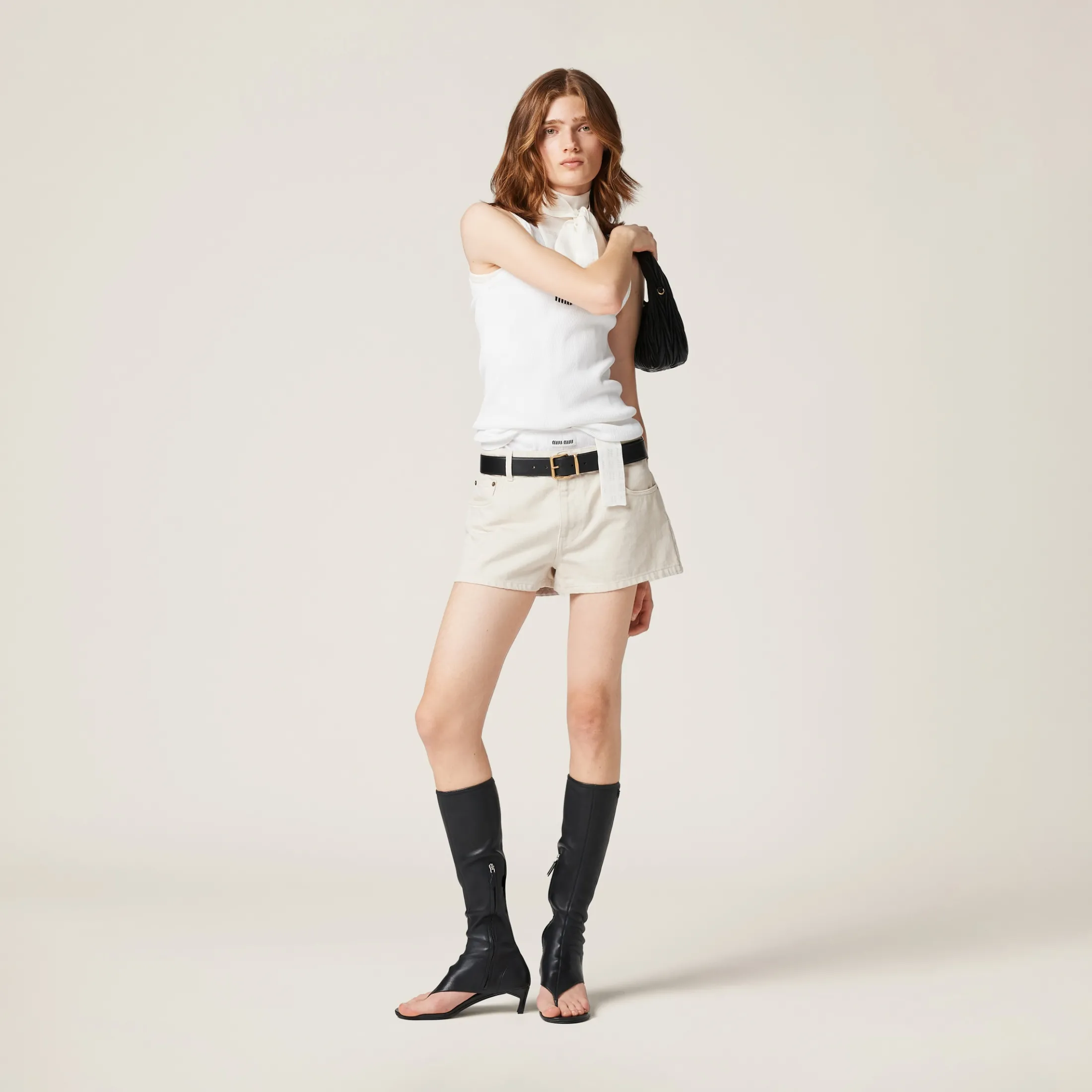 Ecru Ecru Denim Shorts | Miu Miu