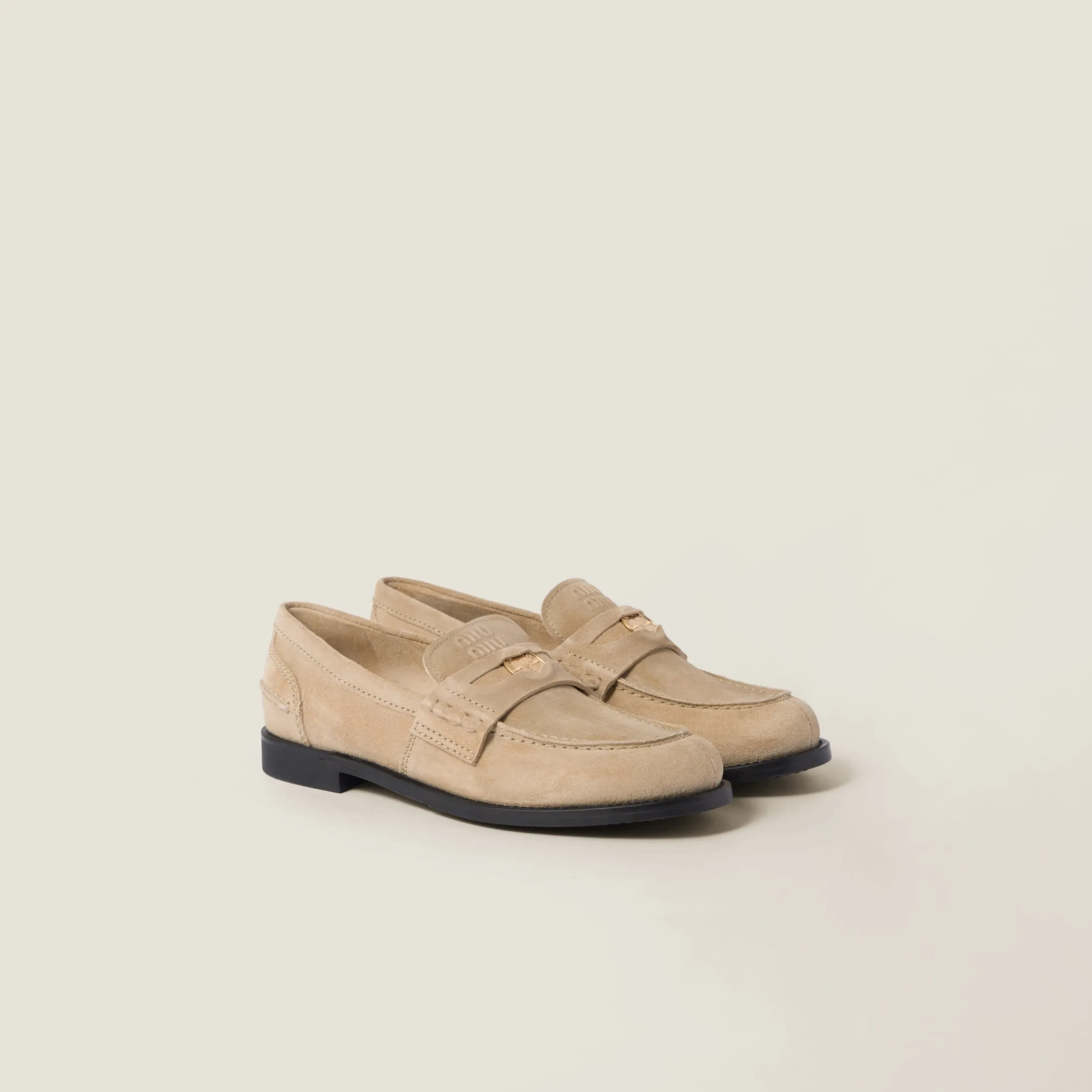 Ecru Faded Suede Loafers | Miu Miu