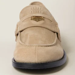 Ecru Faded Suede Loafers | Miu Miu