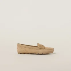 Ecru Suede Driving Shoes | Miu Miu