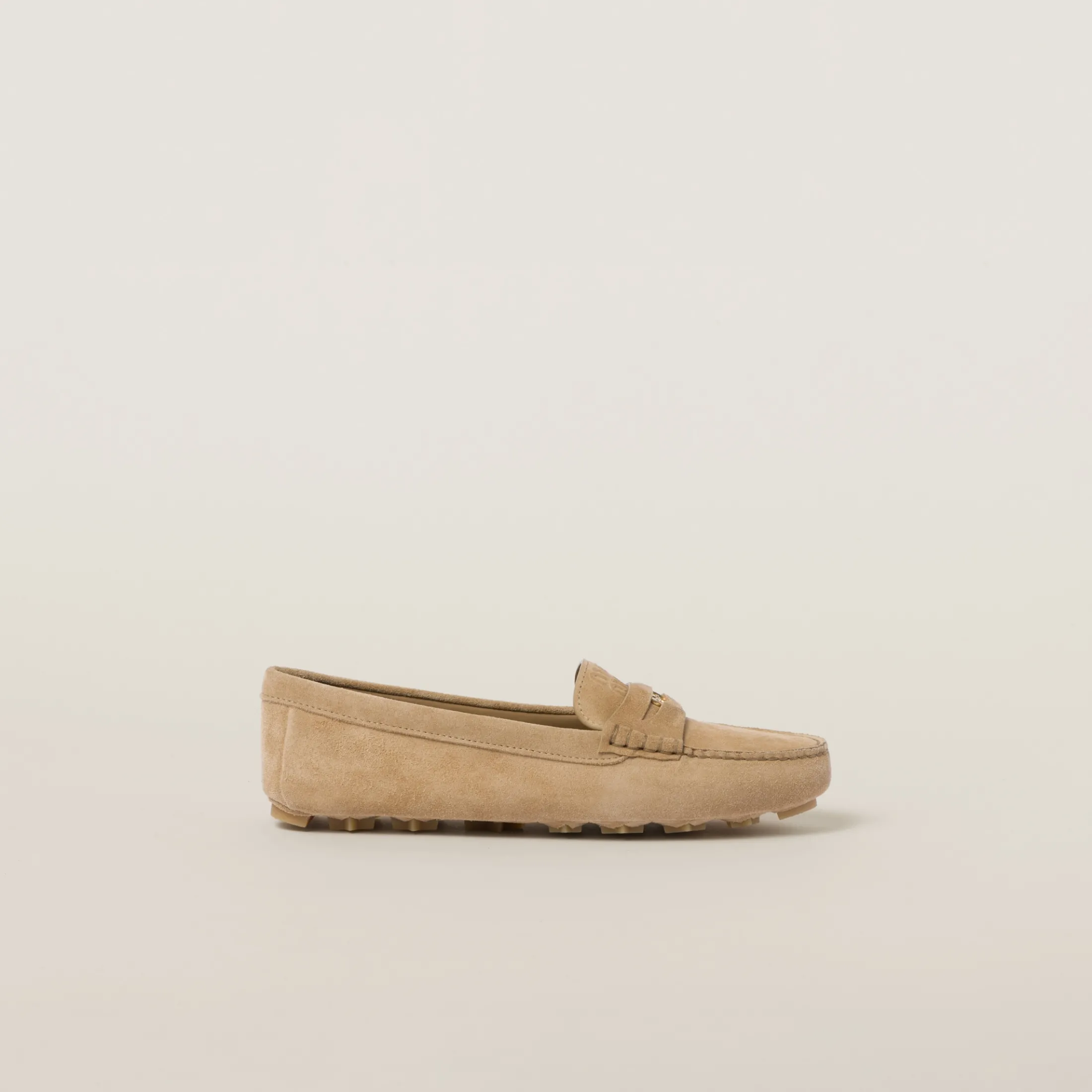 Ecru Suede Driving Shoes | Miu Miu
