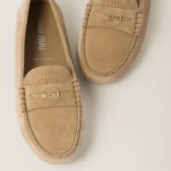 Ecru Suede Driving Shoes | Miu Miu