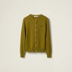 Fern Green Cashmere Knit Cardigan | Miu Miu