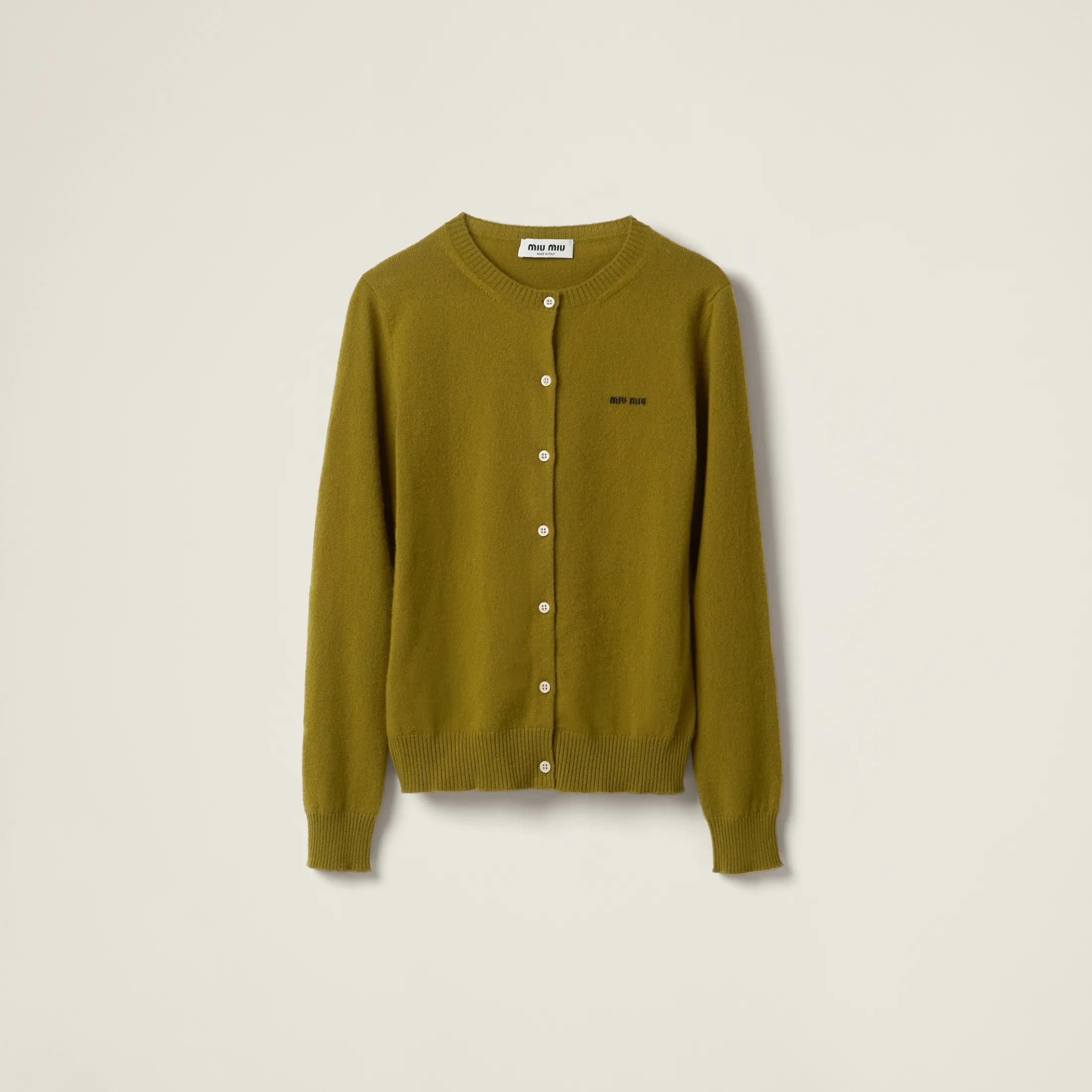 Fern Green Cashmere Knit Cardigan | Miu Miu
