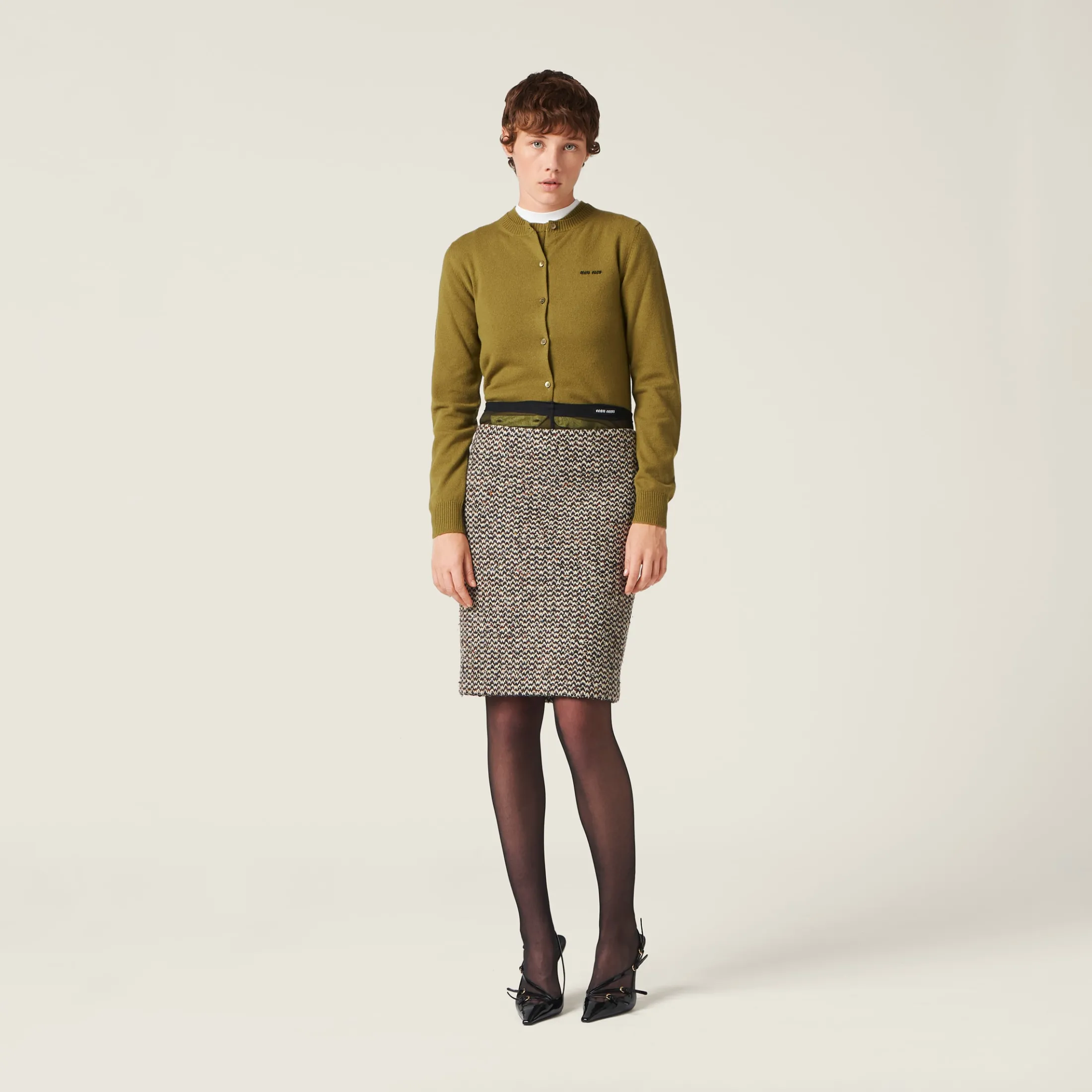 Fern Green Cashmere Knit Cardigan | Miu Miu