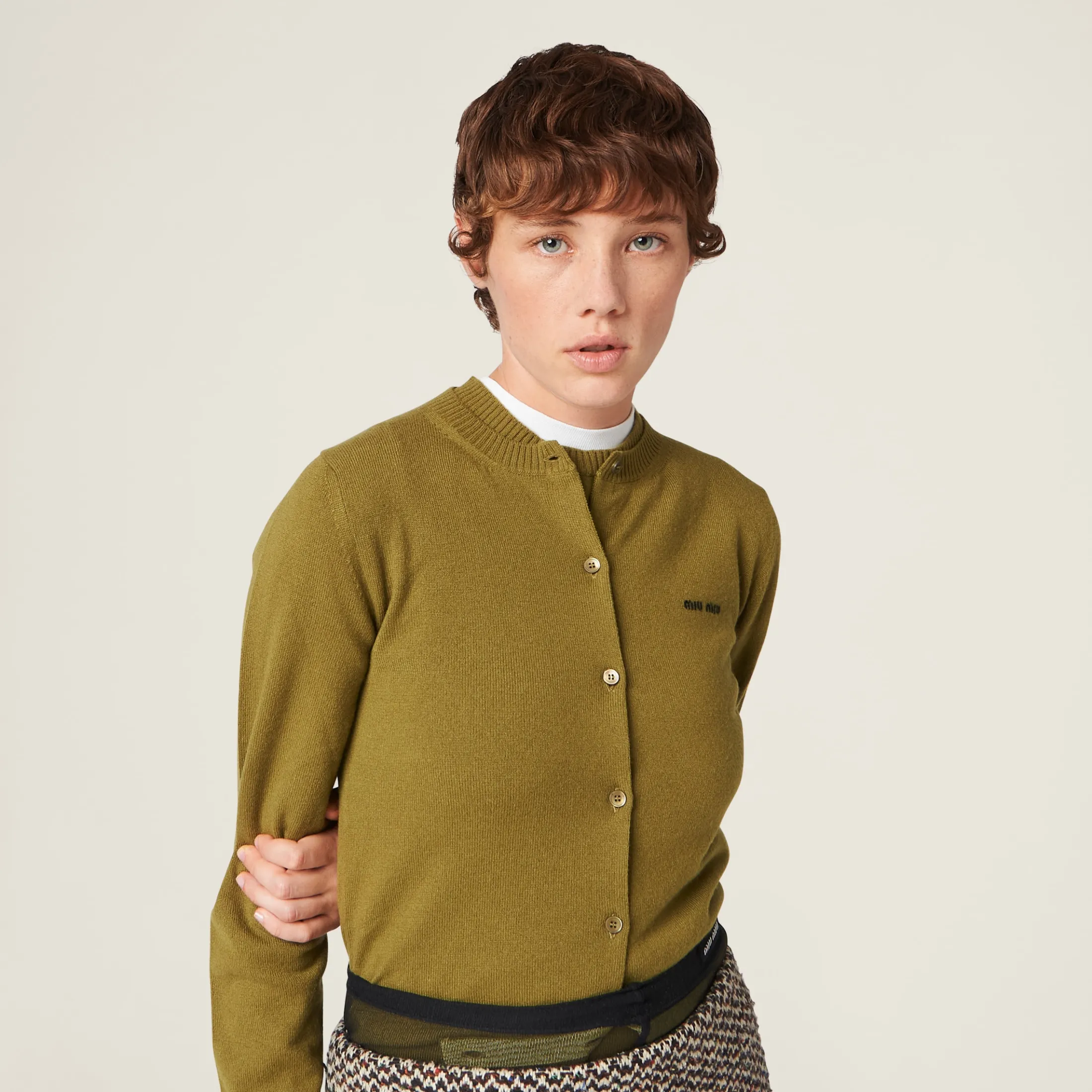Fern Green Cashmere Knit Cardigan | Miu Miu
